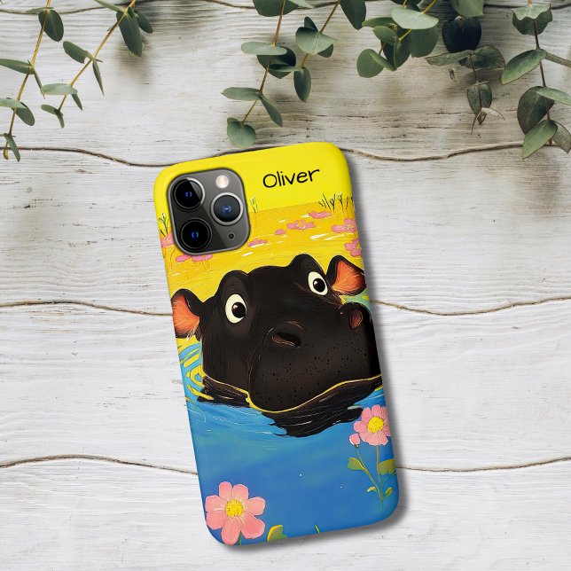Happy Hippo in Blooming Pond Case-Mate iPhone Case (Creator Uploaded)