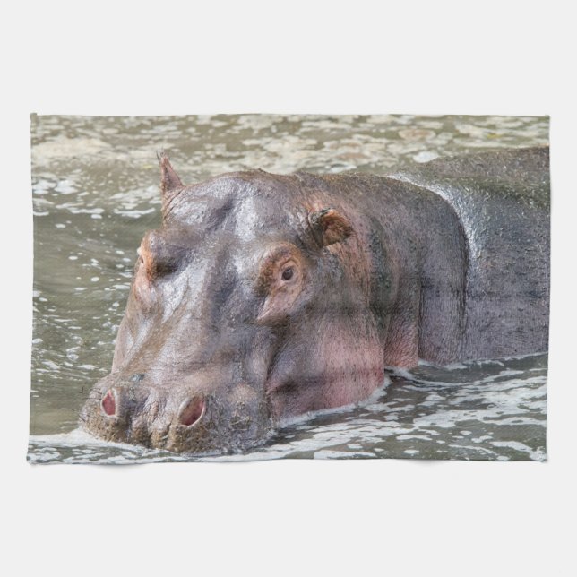 Happy Hippo Tea Towel (Horizontal)