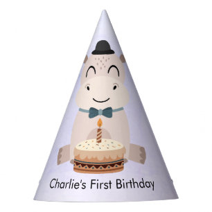 Happy Hippo with birthday cake Party Hat