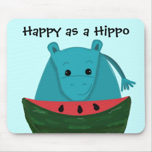 Happy Hippo with Watermelon Slice Mouse Pad