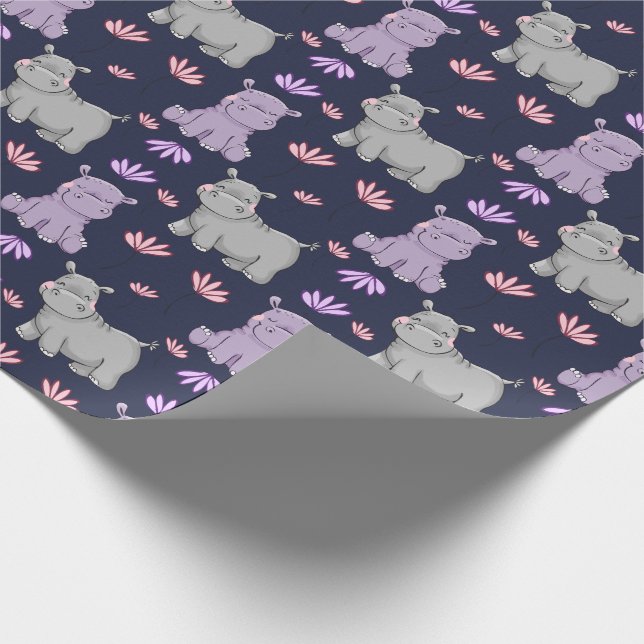 Happy Hippos and Flowers Wrapping Paper (Corner)
