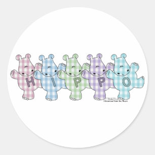Happy Hippos pastel gingham Classic Round Sticker