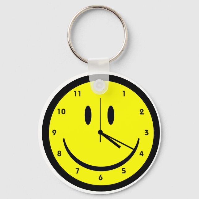 Happy Hippy face clock Key Ring (Front)