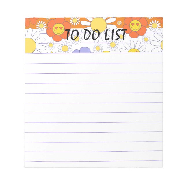 Happy Hippy Flowers To Do List Notepad (Front)