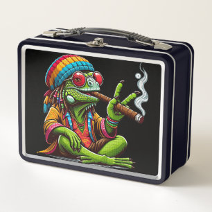 Happy Hippy Iguana Smoking Cigar Art Metal Lunch Box