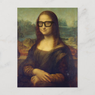 Happy Hipster Mona Lisa in Cool Hipster Glasses Postcard