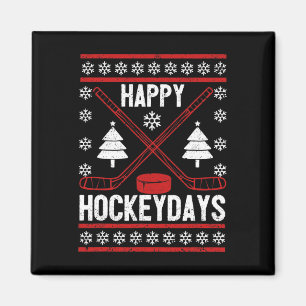 Happy Hockeydays Fun Christmas Ice Hockey Player F Magnet