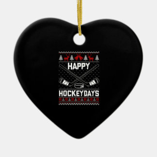 Happy Hockeydays Funny Christmas Ice Hockey Player Ceramic Tree Decoration
