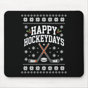 Happy Hockeydays Ugly Christmas Hockey Player For Mouse Pad