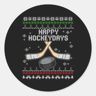 Happy Hockeydays Ugly Christmas Pajama Cool Hockey Classic Round Sticker