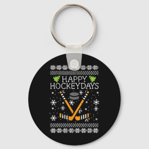 Happy Hockeydays Ugly Christmas Xmas Hockey Men Bo Key Ring