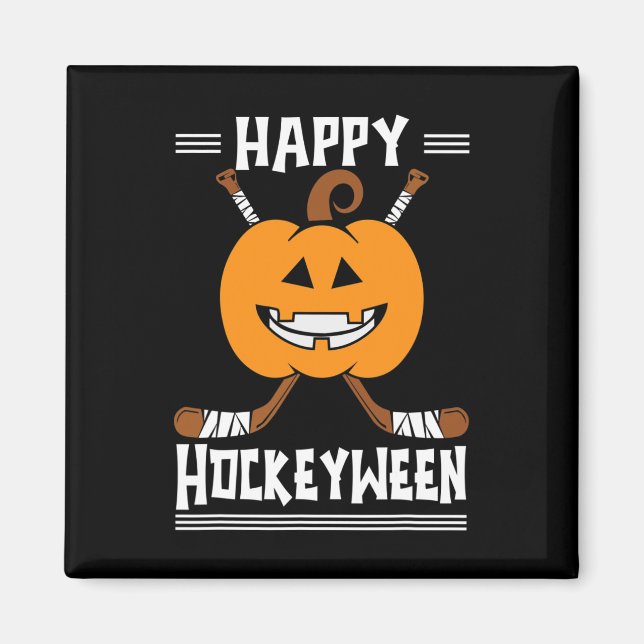 Happy Hockeyween Halloween Ice Hockey Player and H Magnet (Front)