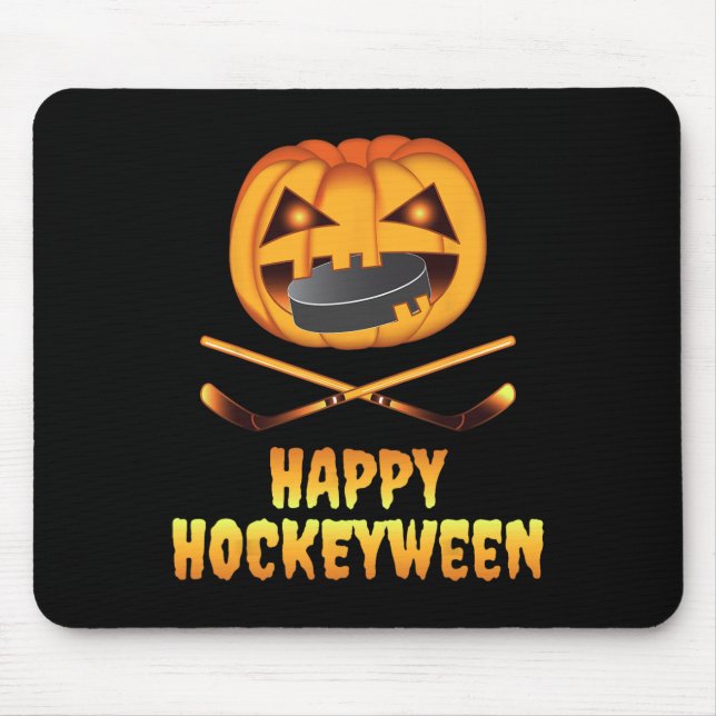 Happy Hockeyween Hockey Pumpkin Eating Puck Fun Ha Mouse Pad (Front)