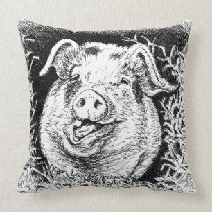 happy hog animal drawing cushion
