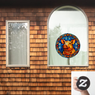 Happy Hog Pig Farm Life Faux Stained Glass