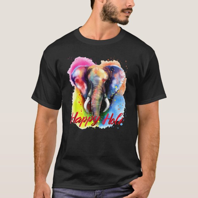 Happy Holi 2022 Festival Colourful Elephant Colour T-Shirt (Front)