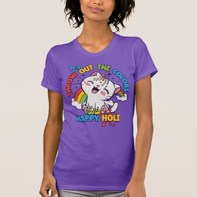 Happy Holi Cat T-Shirt (Front)