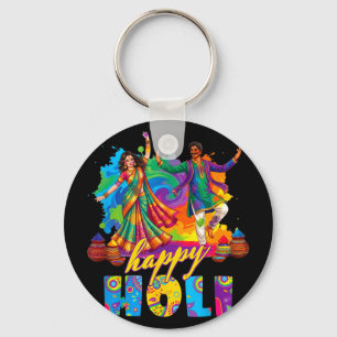 Happy holi colourful festival dance celebrationHap Key Ring
