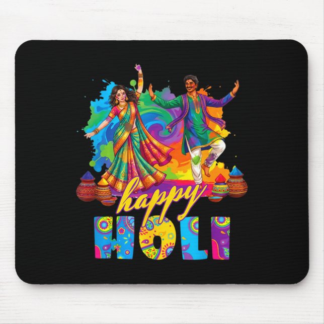Happy holi colourful festival dance celebrationHap Mouse Pad (Front)