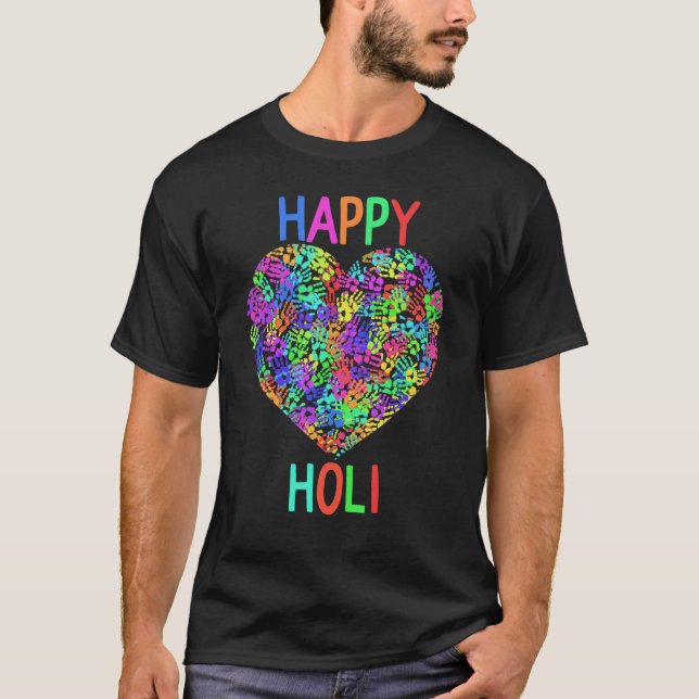 Happy Holi Colourful Heart Print Colours India Dan T-Shirt (Front)