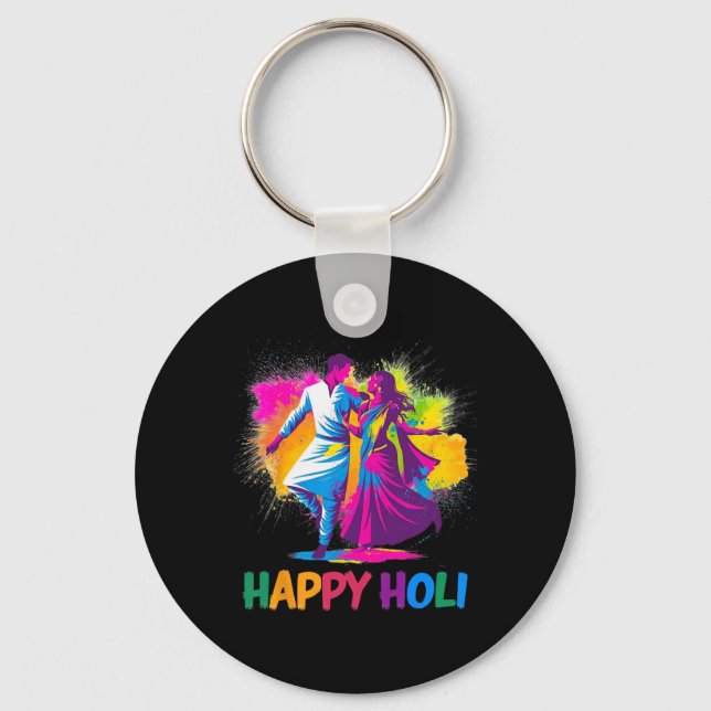 Happy Holi Festival Indian Colours Spring Dance Da Key Ring (Front)