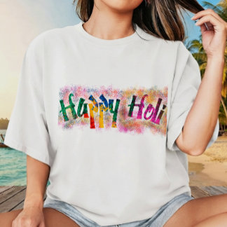 Happy Holi Festival of Colours Multi Colour Design T-Shirt