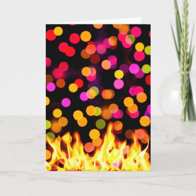 Happy Holi, Flames and Colourful Circles Photograp Holiday Card (Front)