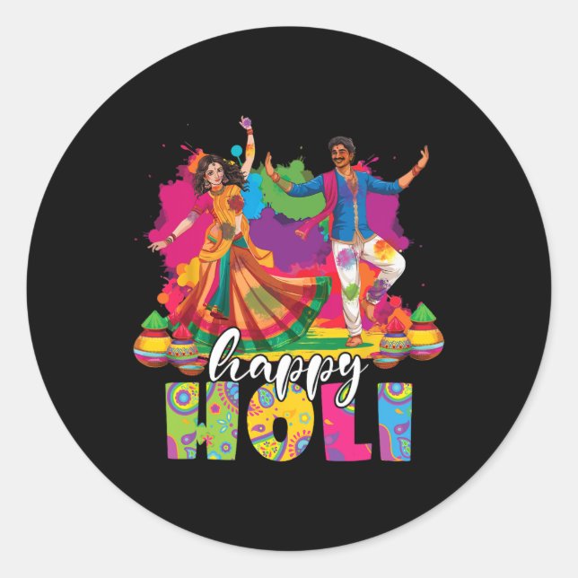 Happy Holi Indian Dancing Spring Holi Festival Of  Classic Round Sticker (Front)