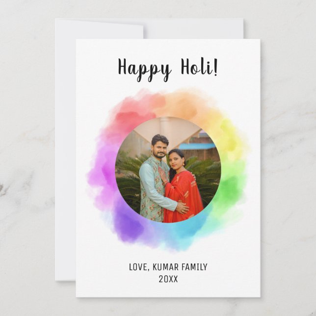 Happy holi personalised photo Indian festival Holiday Card (Front)