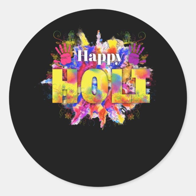 Happy Holi Water Color India Hindu Classic Round Sticker (Front)
