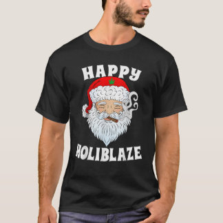 Happy Holiblaze Santa Smoking Weed Funny Christmas T-Shirt