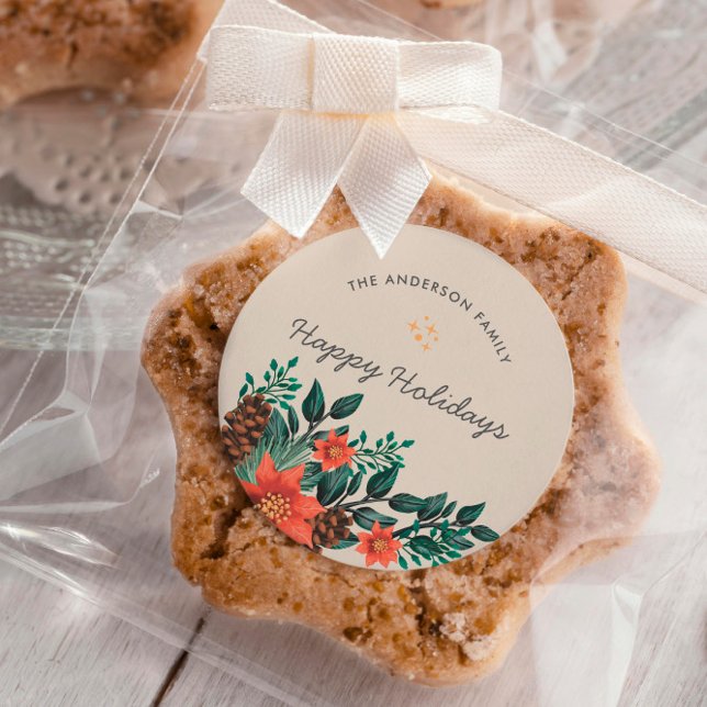 Happy Holidas Family Foliage Greenery Christmas Classic Round Sticker (Creator Uploaded)