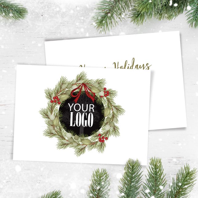 Happy Holiday Add Your Logo Business Card (Business add your logo holiday greeting card)