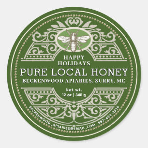Happy Holiday APIARY Ornate Honey label Green