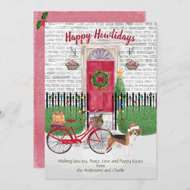 Happy Holiday Beagle Bicycle Red Door  (Front/Back)
