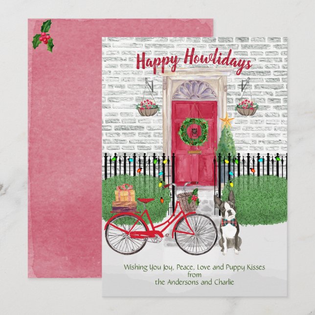 Happy Holiday Boston Terrier Door Bike Christmas (Front/Back)