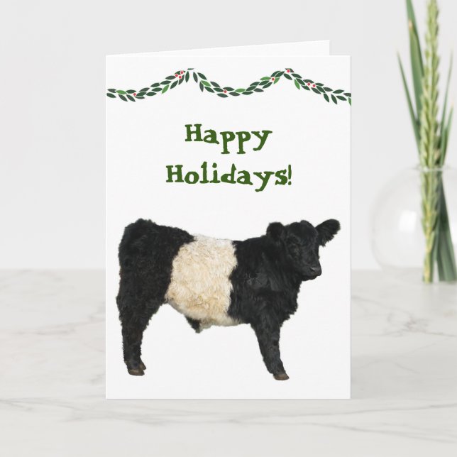 Happy Holiday Christmas Belted Galloway Beltie Cow Card (Front)