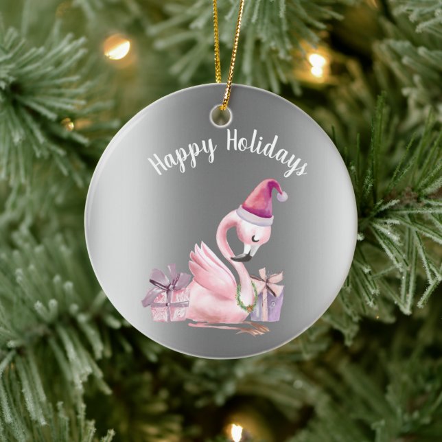 Happy Holiday Christmas Flamingo tropical Ceramic Tree Decoration (Tree)