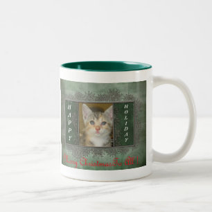 Happy Holiday Christmas Kitty Mug! Two-Tone Coffee Mug