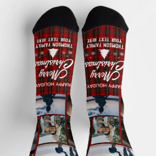 Happy Holiday Christmas Photo Collage Custom Names Socks