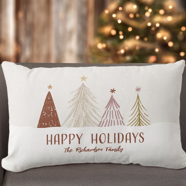 Happy Holiday Christmas Trees Festive Family Throw Lumbar Cushion (Creator Uploaded)
