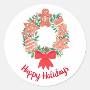 Happy Holiday Christmas Wreath  Classic Round Sticker
