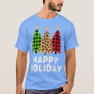 Happy Holiday Cool Christmas Tree Red Green Plaid T-Shirt