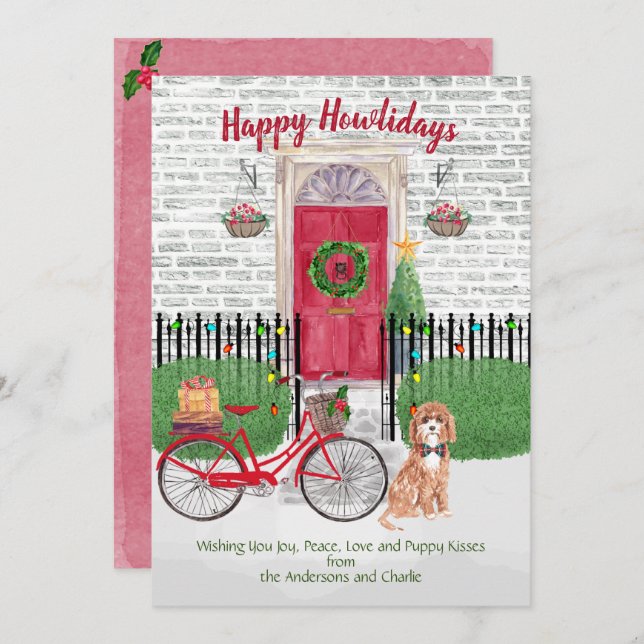 Happy Holiday Cute Cavapoo Bicycle Red Door (Front/Back)