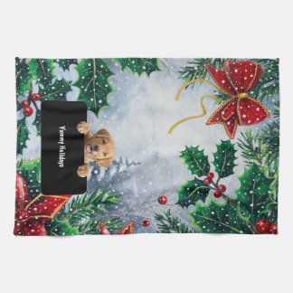 Happy Holiday Cute Puppy Tea Towel