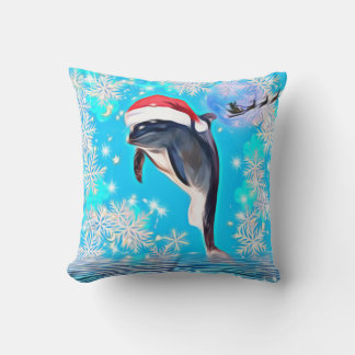 Happy Holiday Dolphin jumping out of the water  Cushion