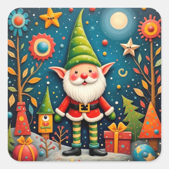 Happy holiday elf square sticker (Front)