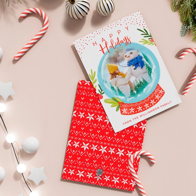 Happy Holiday Festive Winter Snow Globe Photo Card (Happy Holiday Festive Winter Snow Globe Photo Card)