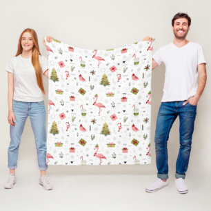 Happy Holiday Flamingo Pattern Fleece Blanket