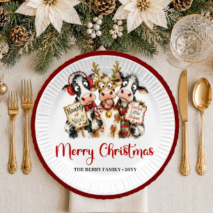 Happy Holiday funny cow playful christmas paper pl Plate